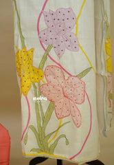 Amitha – Beige Premium linen Salwar Suit with Floral Digital Prints + Hand-Stitched Embroidery