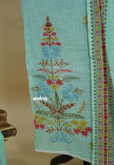 Amitha – Mint Blue Premium linen Salwar Suit with tree Prints + Hand-Stitched Embroidery