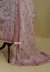 Amitha – Pastel Pink Premium linen Salwar Suit with Floral Digital Prints + Hand-Stitched Embroidery