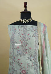 Amitha – Pastel Mint Green Premium linen Salwar Suit with Floral Digital Prints + Hand-Stitched Embroidery