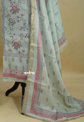 Amitha – Pastel Mint Green Premium linen Salwar Suit with Floral Digital Prints + Hand-Stitched Embroidery
