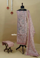 Amitha – Pastel Pink Premium linen Salwar Suit with Floral Digital Prints + Hand-Stitched Embroidery