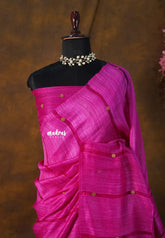 Fuchsia Pink - Pure Matka Silk with Gold-coin Buttas - Handloom Certificate