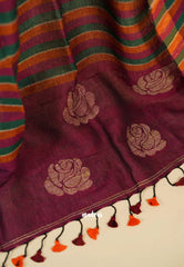 Amitha – Plum color Pure organic linen set with hand weaved floral motif only top and dupatta