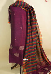Amitha – Plum color Pure organic linen set with hand weaved floral motif only top and dupatta