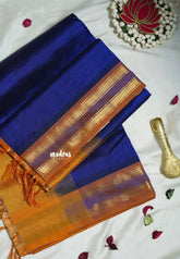 Dual Shade MS Blue - Meenakshi - Light Weight Pure Silk Cotton Saree Line with Rettapet Border Contrast Pallu and Blouse - Perfect for Wedding Functions