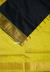 Jet Black - Mookuthi Amman Plain Silk Cotton Getti Border with Contrast Pallu and Blouse - Perfect for Wedding Functions
