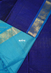 MS Amma Blue - Meenakshi - Light Weight Pure Silk Cotton Saree with Zari Muthu Kattam Body Mayil Border Contrast Pallu and Blouse - Perfect for Wedding Functions