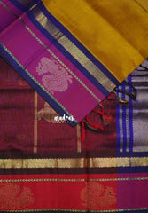 Golden Mustard Yellow - Meenakshi - Light Weight Pure Silk Cotton Saree Mayil Gap Border Contrast Pallu and Blouse - Perfect for Wedding Functions