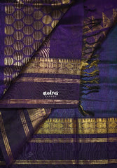 Dual Shade Blue Green - Meenakshi - Light Weight Pure Silk Cotton Saree Muthu KattamBody Rudraksham and Rettapet Border Contrast Pallu and Blouse - Perfect for Wedding Functions