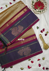 Golden Sandal - Meenakshi - Light Weight Pure Silk Cotton Saree Mayil Gap Border Contrast Pallu and Blouse - Perfect for Wedding Functions