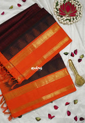 Deep Maroon - Meenakshi - Light Weight Pure Silk Cotton Saree Square Checks Body with Temple Weaving Traditional Border Contrast Pallu and Blouse - Perfect for Wedding Functions
