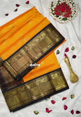 Orangish Yellow - Meenakshi - Light Weight Pure Silk Cotton Saree Traditional Border with Mayil Buttas Contrast Pallu and Blouse - Perfect for Wedding Functions