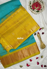 Turquoise Blue - Meenakshi - Light Weight Pure Silk Cotton Saree Muthu Kattam Thread Weaving Body With Big Checks in Border Contrast Pallu and Blouse - Perfect for Wedding Functions