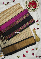 Sandal Beige - Meenakshi - Meenakshi - Light Weight Pure Silk Cotton Saree Laksham Buttas in Checks Body with Rettapet Border - Perfect for Wedding Functions