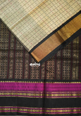 Sandal Beige - Meenakshi - Meenakshi - Light Weight Pure Silk Cotton Saree Laksham Buttas in Checks Body with Rettapet Border - Perfect for Wedding Functions
