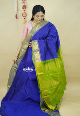 MS Blue with Green - Vaibhogam - Pure Silk Cotton with Kattam Body with Gaja Mayura Zari Border