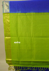MS Blue with Green - Vaibhogam - Pure Silk Cotton with Kattam Body with Gaja Mayura Zari Border