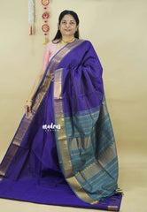 Violet Purple with Bluish Grey - Vaibhogam - Pure Silk Cotton with Kattam Body with Zari Border