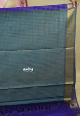Violet Purple with Bluish Grey - Vaibhogam - Pure Silk Cotton with Kattam Body with Zari Border