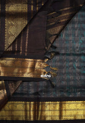 Turquoise Green and Ivory White - Meenakshi - Light Weight Pure Silk Cotton Saree Checks Weaving with Mango Border Contrast Pallu and Blouse - Perfect for Wedding Functions