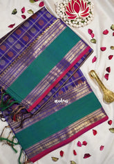 Violet Purple - Meenakshi - Light Weight Pure Silk Cotton Saree Checks with Thousand Buttas and Rettapet Rudraksham Border - Perfect for Wedding Functions