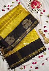Greenish Yellow - Meenakshi - Light Weight Pure Silk Cotton Saree Muthu Kattam Mayil Border Contrast Pallu and Blouse - Perfect for Wedding Functions