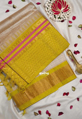 Powder Beige - Meenakshi - Light Weight Pure Silk Cotton Saree Zari Muthukattam Body with Buttas Contrast Pallu and Blouse - Perfect for Wedding Functions