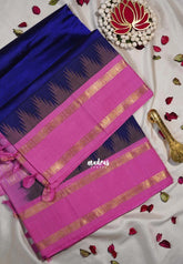 MS Amma Blue - Meenakshi - Light Weight Pure Silk Cotton Saree Temple Weaving Rettapet Rudraksham Border Contrast Pallu and Blouse - Perfect for Wedding Functions