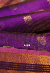 Royal Purple - Meenakshi - Pure Silk Cotton Saree Vaira Oosi Weaving with Mayil Buttas Contrast Pallu and Blouse - Perfect for Wedding Functions