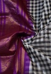 Black and White - Meenakshi - Light Weight Pure Silk Cotton Saree Checks Weaving with Mango Border Contrast Pallu and Blouse - Perfect for Wedding Functions
