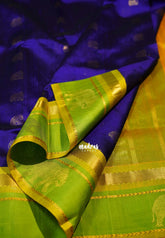 Violet Blue - Meenakshi - Light Weight Pure Silk Cotton Saree Elephant Border and Buttas - Perfect for Wedding Functions