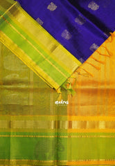 Violet Blue - Meenakshi - Light Weight Pure Silk Cotton Saree Elephant Border and Buttas - Perfect for Wedding Functions