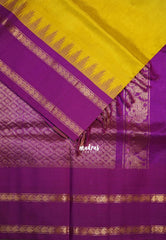 Greenish Yellow - Meenakshi - Light Weight Pure Silk Cotton Saree Temple Weaving Rettapet Rudraksham Border Contrast Pallu and Blouse - Perfect for Wedding Functions