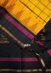 Mango Yellow - Meenakshi - Pure Silk Cotton Saree Checks with Temple Weaving Border Contrast Pallu and Blouse - Perfect for Wedding Functions