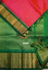Dual Shade Candy Peach Pink - Meenakshi - Light Weight Pure Silk Cotton Saree Laksham Buttas in Checks Body with Yanai Border - Perfect for Wedding Functions