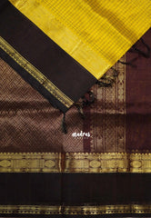Greenish Yellow - Meenakshi - Light Weight Pure Silk Cotton Saree Muthu Kattam Mayil Border Contrast Pallu and Blouse - Perfect for Wedding Functions