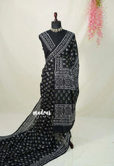 Midnight Black - Pure Mul Cotton Saree with Jaipur Prints - Perfect for Office Wear | Casual Wear