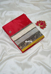 Chilli Red - Swara – Grandeur Pure Viscose Silk Saree Tri-color 3D Elephant & Mayil Butta with Contrast Pallu and Blouse - Best for Wedding Function | Diwali Festive