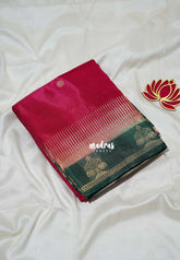 Ruby Pink - Swara – Grandeur Pure Viscose Silk with Zari Stripes & Elephant Border Contrast Pallu and Blouse - Best for Wedding Functions | Festival Celebrations