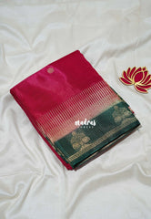 Ruby Pink - Swara – Grandeur Pure Viscose Silk with Zari Stripes & Elephant Border Contrast Pallu and Blouse - Best for Wedding Functions | Festival Celebrations