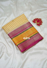 Mustard Yellow - Durga - Banarasi Premium Viscose Silk Saree Podi Kattam, Zari Checks Weaving with Buttas and Traditional Tri-Line Border - Best for Diwali Festive | Wedding Functions