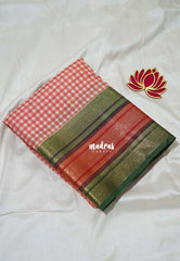 Rust Peach - Durga - Banarasi Premium Viscose Silk Saree Podi Kattam, Zari Checks Weaving with Buttas and Traditional Tri-Line Border - Best for Diwali Festive | Wedding Functions