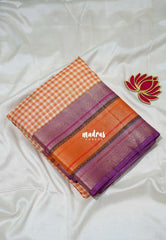 Peach Orange -Durga - Banarasi Premium Viscose Silk Saree Podi Kattam, Zari Checks Weaving with Buttas and Traditional Tri-Line Border - Best for Diwali Festive | Wedding Functions