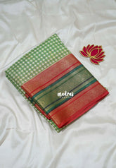 Pista Green - Durga - Banarasi Premium Viscose Silk Saree Podi Kattam, Zari Checks Weaving with Buttas and Traditional Tri-Line Border - Best for Diwali Festive | Wedding Functions