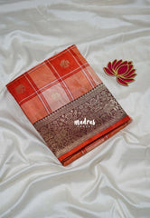 Jet Black & Grey - Swara – Grandeur Pure Viscose Silk Saree Madras Checks & Gandaberunda Buttas with Yaanai Border Contrast Pallu and Blouse - Best for Diwali Festive | Wedding Functions