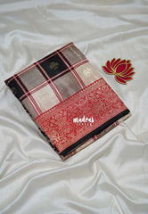 Jet Black & Grey - Swara – Grandeur Pure Viscose Silk Saree Madras Checks & Gandaberunda Buttas with Yaanai Border Contrast Pallu and Blouse - Best for Diwali Festive | Wedding Functions (Copy)