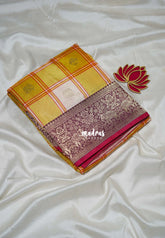 Mustard Yellow - Swara – Grandeur Pure Viscose Silk Saree Madras Checks & Gandaberunda Buttas with Yaanai Border Contrast Pallu and Blouse - Best for Diwali Festive | Wedding Functions