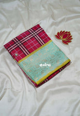 Crimson Pink - Swara – Grandeur Pure Viscose Silk with Burberry Checks Body and 3D Elephant & Mayil Buttas