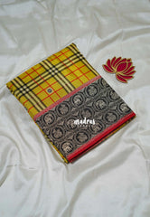 Mustard Yellow - Swara – Grandeur Pure Viscose Silk with Burberry Checks Body and 3D Elephant & Mayil Buttas